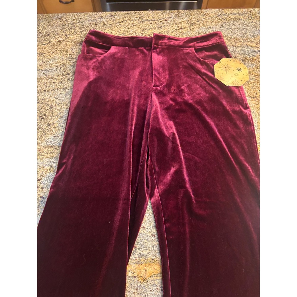 NWT MARC NEW YORK Andrew Marc Velour Wide Leg Pants Burgundy Size L MSRP $79